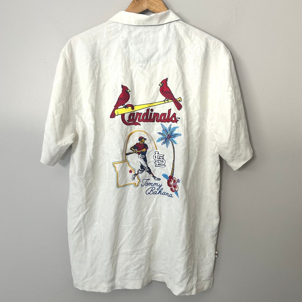 Tommy Bahama Shirt Mens M St Louis Cardinals MLB 100% Silk Embroidered NWT